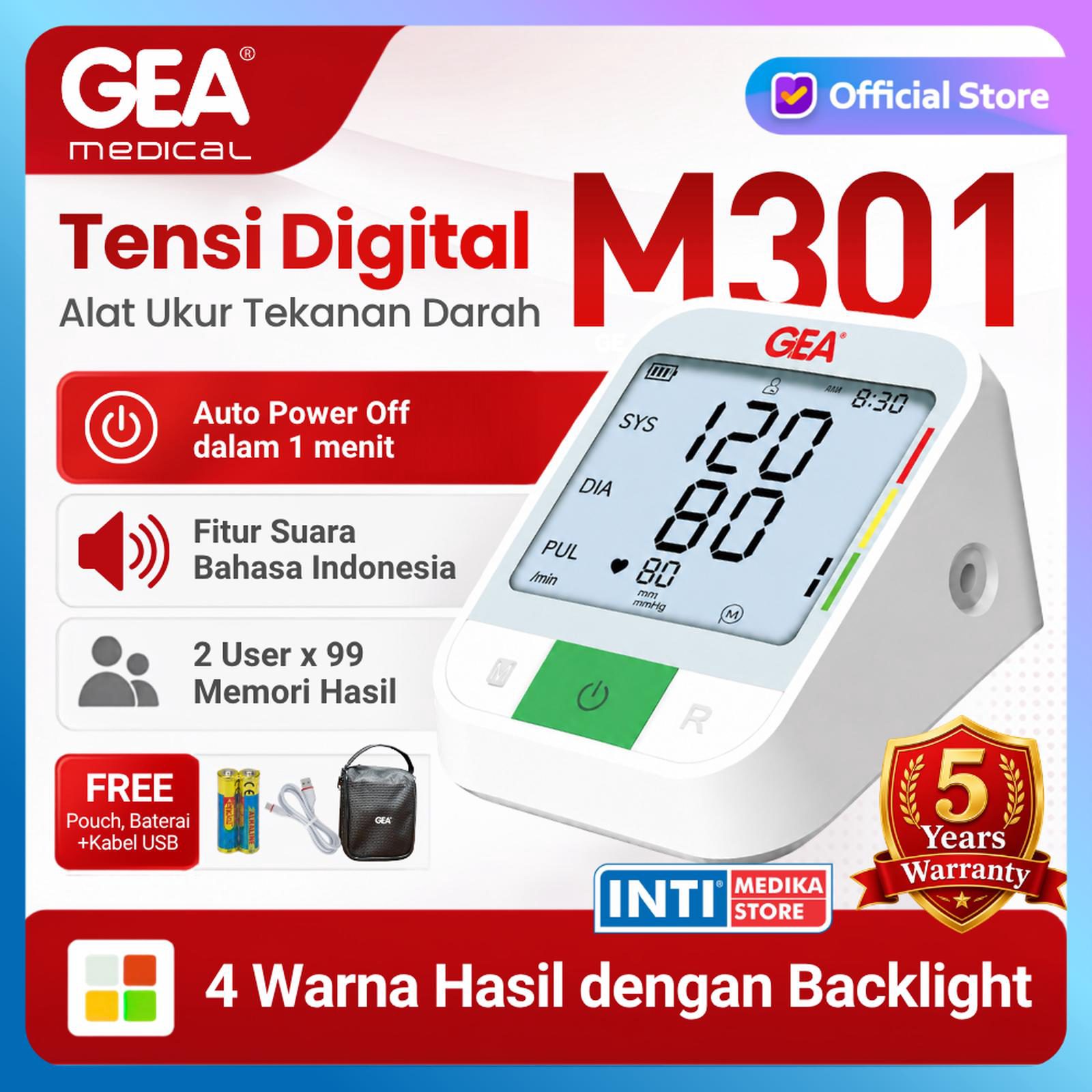 GEA - Tensimeter Digital BP-M301 DUAL USER dengan Suara + Layar Besar LCD BACKLIGHT | Alat Ukur Tekanan Darah Tensi Digital BP M301 | Blood Pressure Monitor DUAL POWER