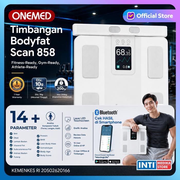 ONEMED - Timbangan Badan BMI Body Fat 858 TOUCH SCREEN + GRAFIK Connect Aplikasi | Smart Digital Scale 8 Electrode Full Body Analysis Visceral Fat Body Age Bone - foto 3