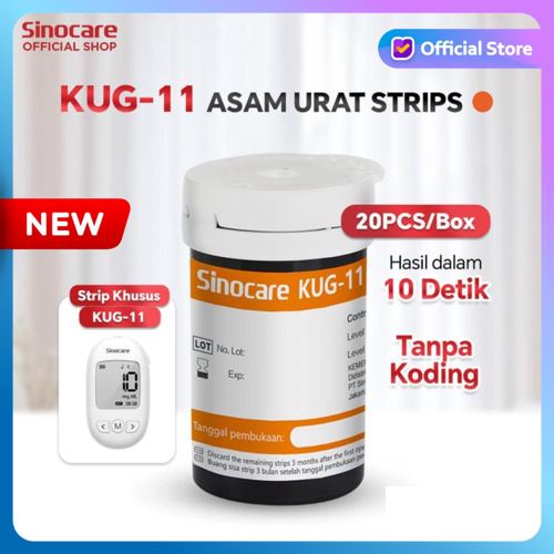 SINOCARE - Strip Tes ASAM URAT KUG-11 Tanpa Kode Chip | Refill URIC ACID Test Strip Alat Cek 3in1 KUG11 No Coding - Isi 10 Strip