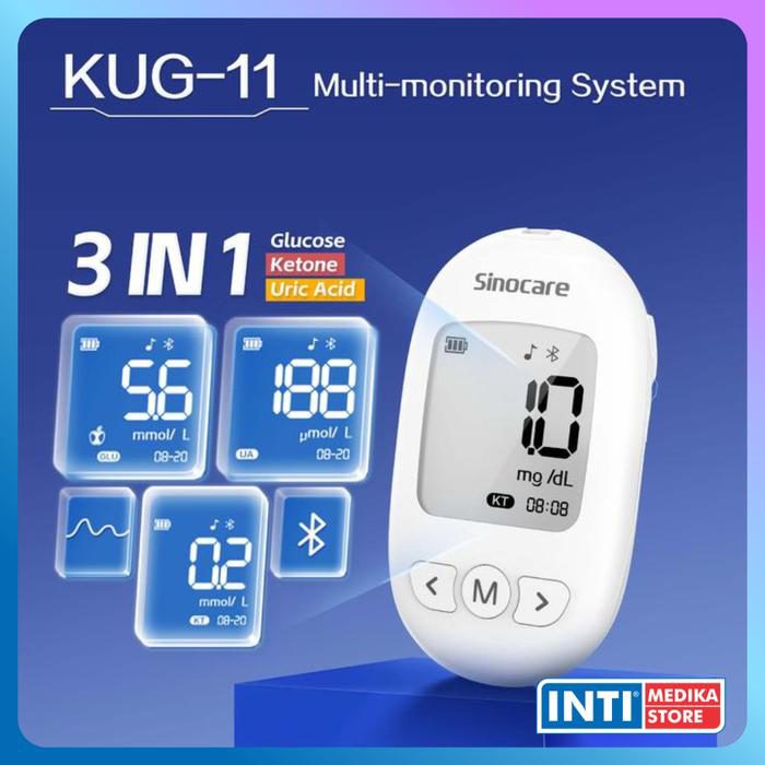 SINOCARE - Alat Cek 3in1 B-Keton + Asam Urat + Gula Darah KUG-11 Tanpa Kode Chip | Blood Ketone Uric Acid Blood Glucose KUG11 Multi-Function Monitoring System No Coding - Alat + Strip B-Keton - foto 4