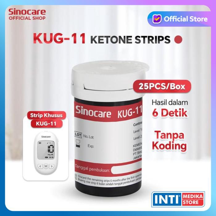 SINOCARE - Strip Tes B-Keton / Asam Urat / Gula Darah KUG-11 Tanpa Kode Chip | Refill Ketone Uric Acid Blood Glucose Test Strip Alat Cek 3in1 KUG11 No Coding - B-Ketone 25pcs - foto 2