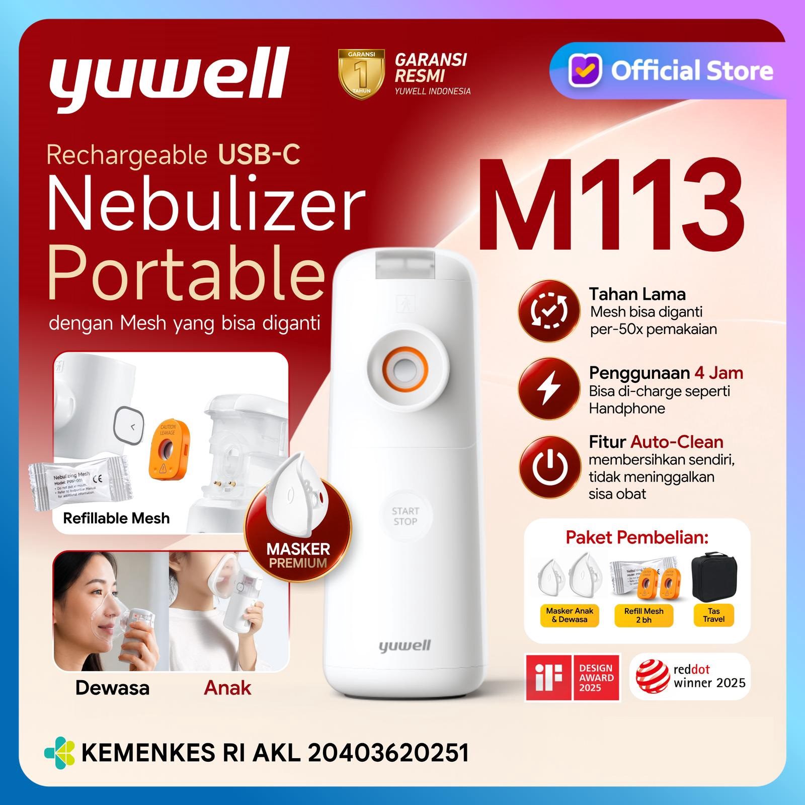 UWELL - Nebulizer Portable M113 Rechargeable | Alat Terapi Uap Pernapasan Batuk Pilek Anak Dewasa | Nebu Mesh Portable M 113