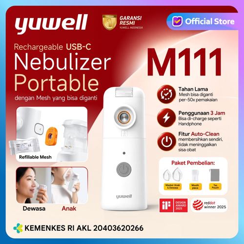 YUWELL - Nebulizer Portable M111 | Alat Terapi Uap Pernapasan Batuk Pilek Anak Dewasa | Nebu Mesh Portable M 111