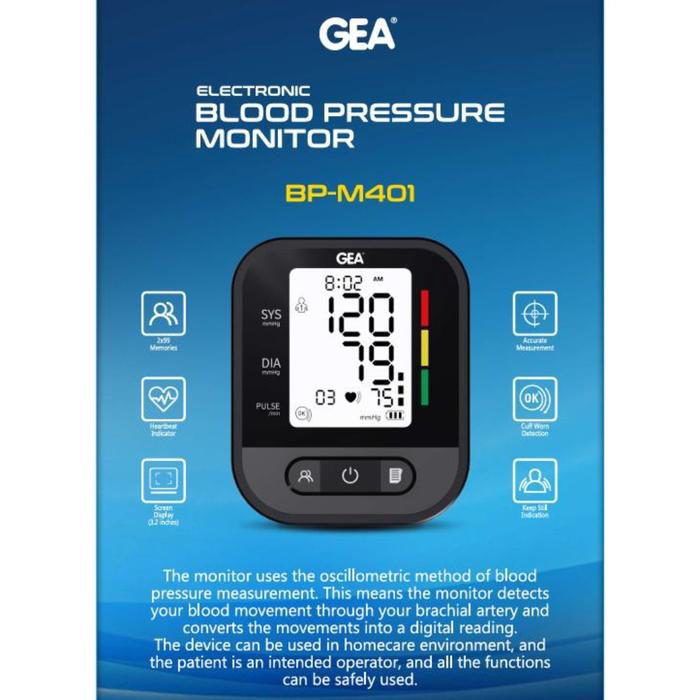 GEA - Tensimeter Digital BP-M401 DUAL USER dengan Suara + Layar LCD BACKLIGHT | Alat Ukur Tekanan Darah Tensi Digital BP M401 | Blood Pressure Monitor DUAL POWER - foto 3