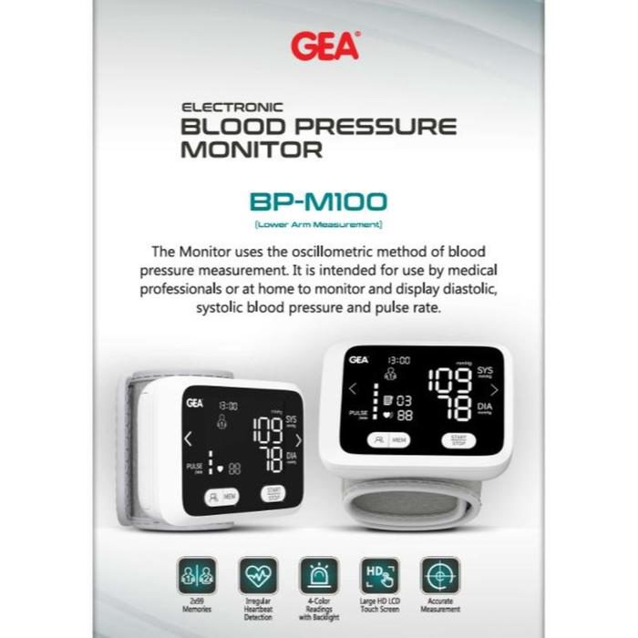 GEA - Tensimeter Digital Wrist BP-M100 dengan Layar LCD TOUCH SCREEN + Indikator Warna | Tensi Digital Tekanan Darah Pergelangan Tangan BP M100 | Blood Pressure Monitor DUAL USER - foto 3