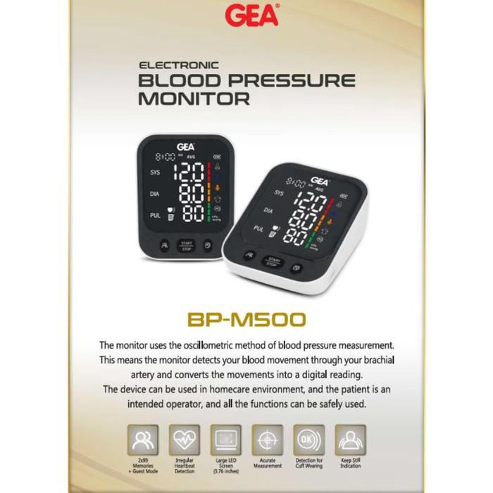 GEA - Tensimeter Digital BP-M500 DUAL USER dengan Layar LED + Indikator Warna | Alat Ukur Tekanan Darah Tensi Digital BP M500 | Blood Pressure Monitor DUAL POWER - foto 3