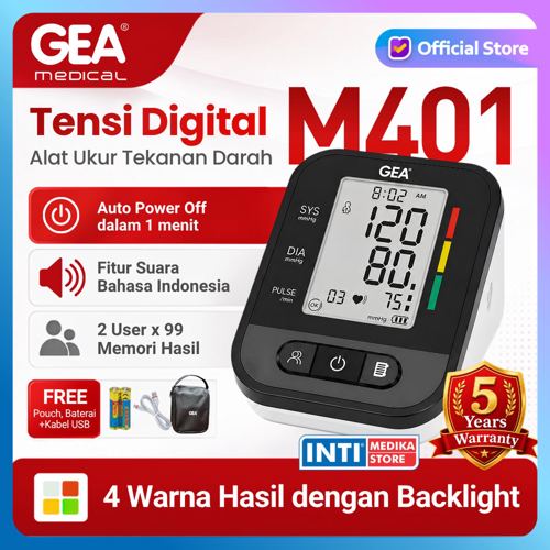 GEA - Tensimeter Digital BP-M401 DUAL USER dengan Suara + Layar LCD BACKLIGHT | Alat Ukur Tekanan Darah Tensi Digital BP M401 | Blood Pressure Monitor DUAL POWER