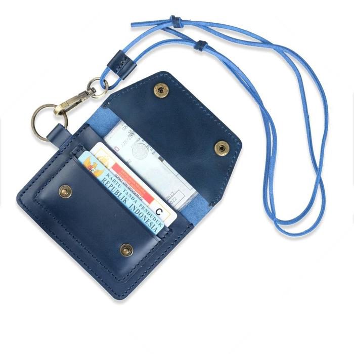 Dompet kartu uang gantung simpel kulit asli dengan tali leher - hanging wallet model kancing - foto 2