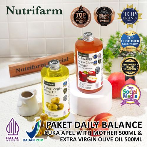 NUTRIFARM PAKET DAILY BALANCE / CUKA APEL 500ML DAN EXTRA VIRGIN OLIVE OIL 500ML