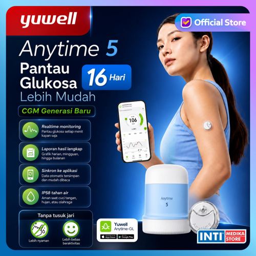 YUWELL - Anytime 5 NEXT-GEN CGM Alat Cek Gula Darah Kontinu 24 Jam 16 Hari | Advanced Continuous Glucose Monitoring System | Manajemen Diabetes dengan Fitur Lanjutan AT5 Yuwell