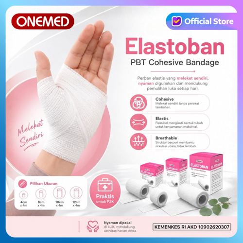 ONEMED - ELASTOBAN Self-Adhesive Cohesive Bandage | Perban Elastis Kohesif Pembalut Luka | Verban Elastis Fiksasi Luka P3K
