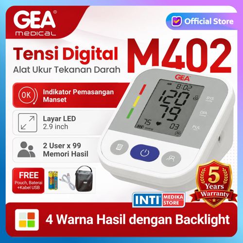 GEA - Tensimeter Digital BP-M402 DUAL USER dengan Layar LCD | Alat Ukur Tekanan Darah Tensi Digital BP M402 | Blood Pressure Monitor DUAL POWER