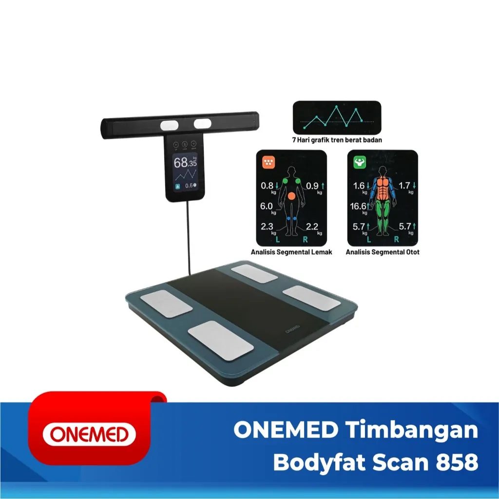 ONEMED - Timbangan Badan BMI Body Fat 858 TOUCH SCREEN + GRAFIK Connect Aplikasi | Smart Digital Scale 8 Electrode Full Body Analysis Visceral Fat Body Age Bone