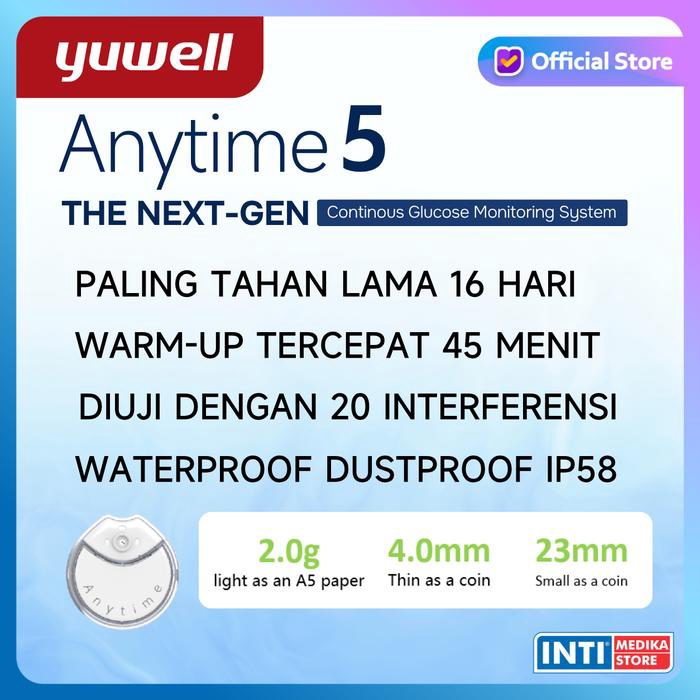 YUWELL - Anytime 5 NEXT-GEN CGM Alat Cek Gula Darah Kontinu 24 Jam 16 Hari | Advanced Continuous Glucose Monitoring System | Manajemen Diabetes dengan Fitur Lanjutan Yuwell AT5 - foto 3