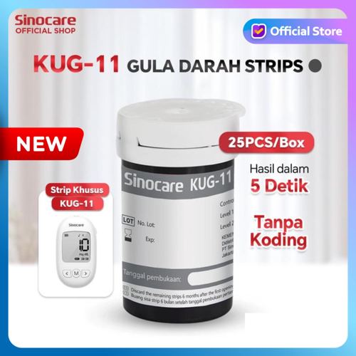 SINOCARE - Strip Tes GULA DARAH Isi 25 pcs KUG-11 Tanpa Kode Chip | Refill BLOOD GLUCOSE Test Strip Alat Cek 3in1 KUG11 No Coding