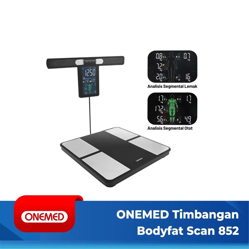 ONEMED - Timbangan Badan BMI Body Fat 852 Connect Aplikasi | Smart Digital Scale 8 Electrode Full Body Analysis Visceral Fat Body Age Bone