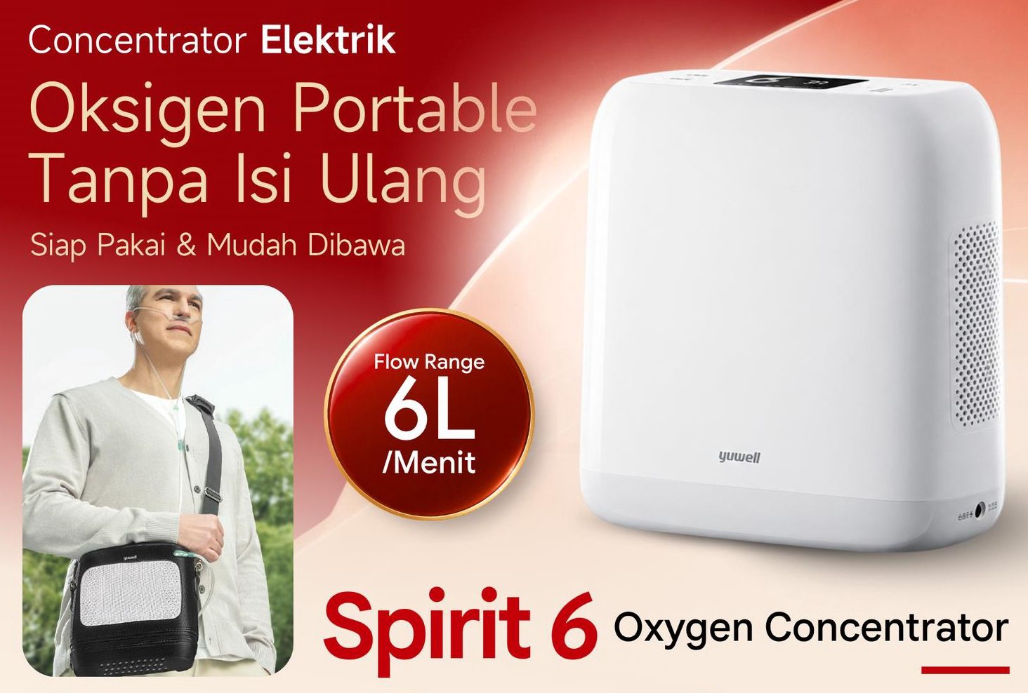 YUWELL - Oxygen Concentrator Portable SPIRIT 6 | Tabung Oksigen Elektrik
